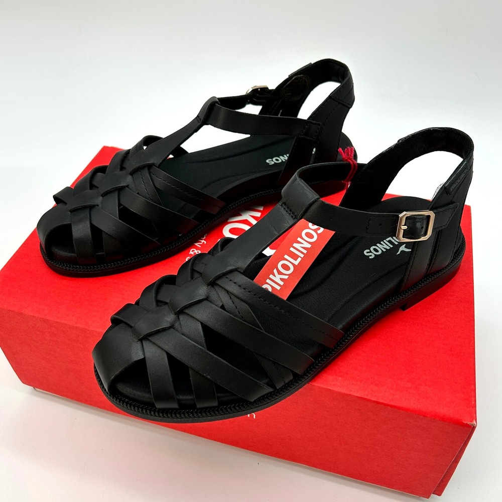 Womens Sandals Pikolinos Navia Size 6.5-7 Black Leather Fisherman Sandals NEW - Picture 6 of 8